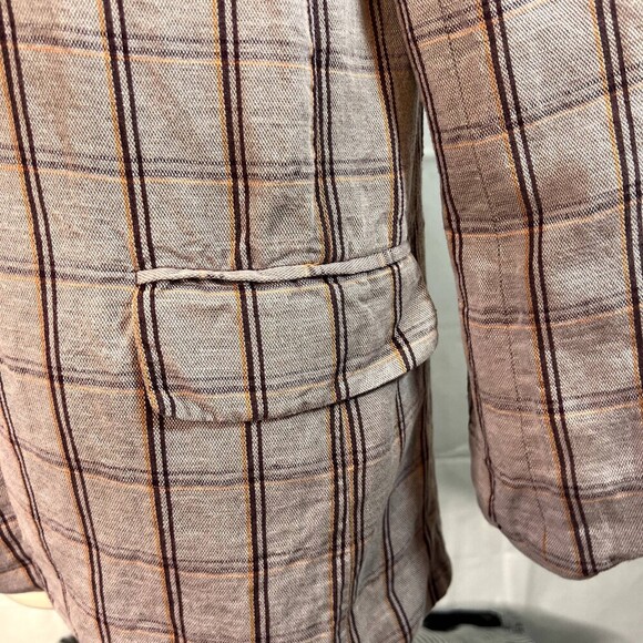 Frank and Oak Purple Plaid Single Breasted Blazer Jacket Linen Blend Size XS - Picture 10 of 12